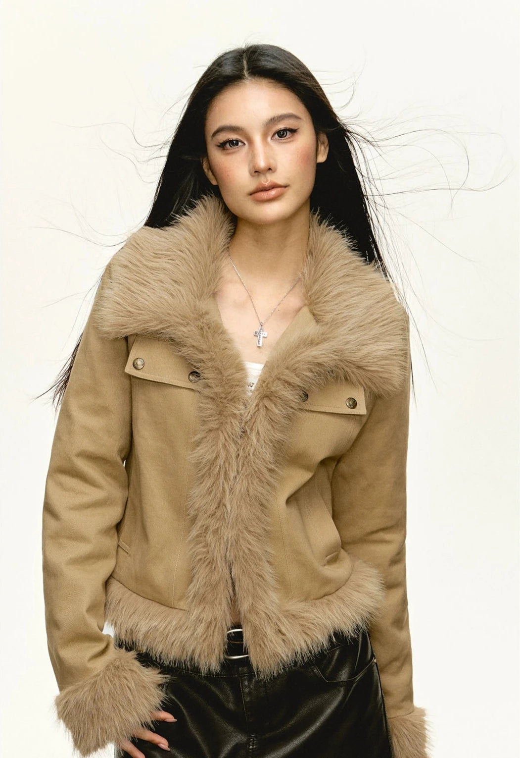 Skinny Faux Fur Trim Zip Jacket