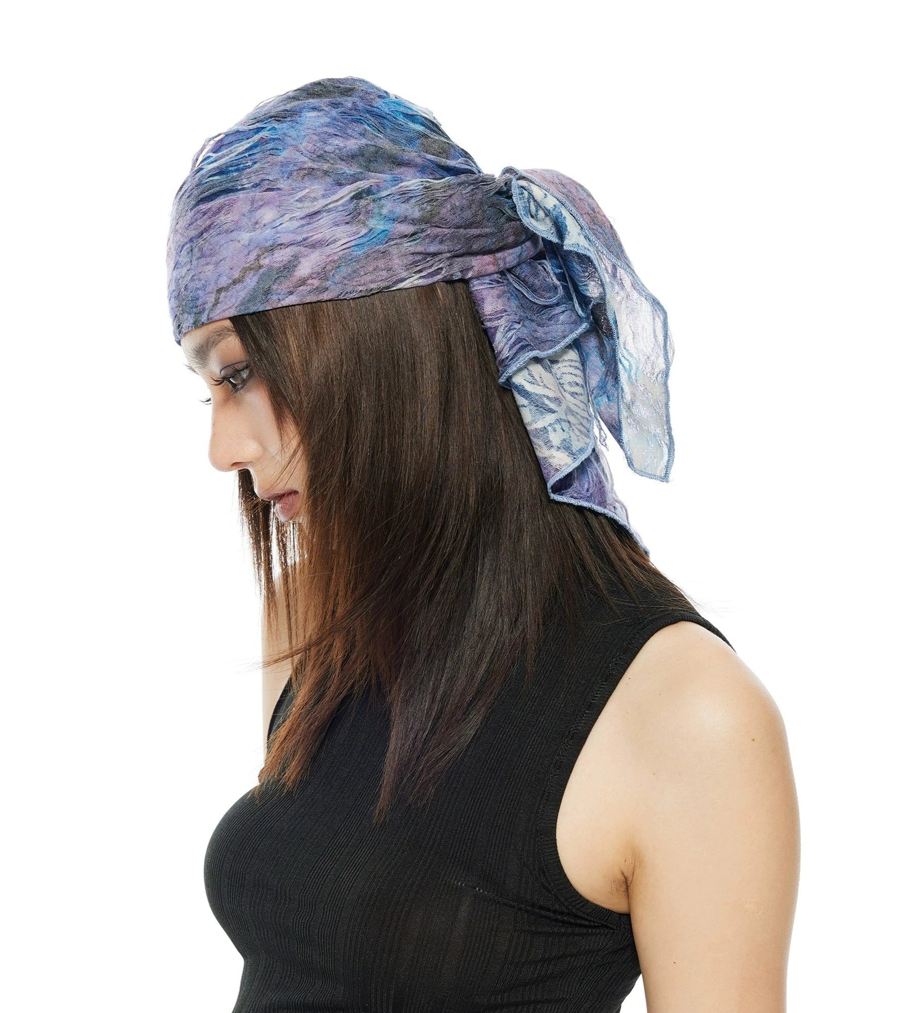 Abstract Print Distressed Sheer Bandana Headscarf