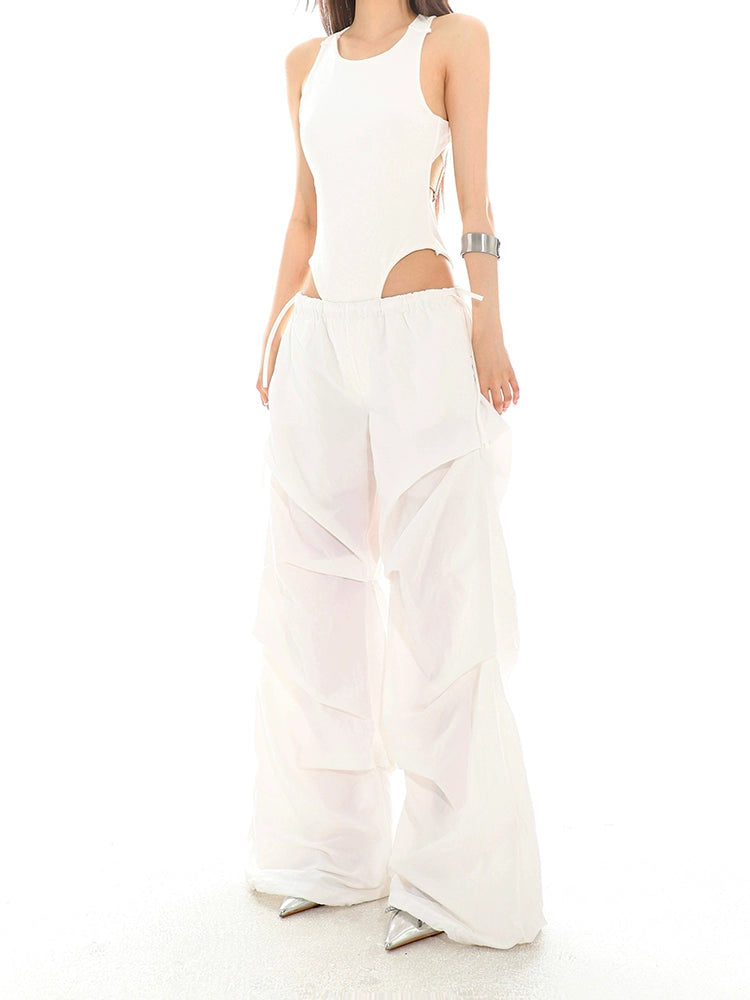 Wide Leg Lightweight Pleated Pants with Elastic Waist