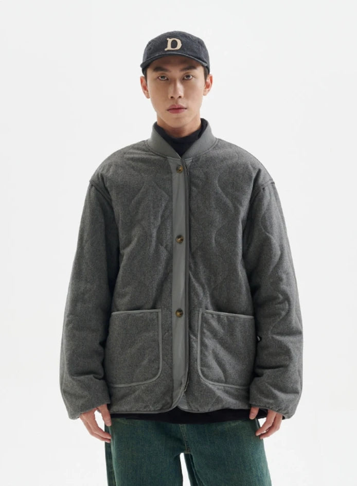 Quilted Drop Shoulder Button Jacket with Front Pockets