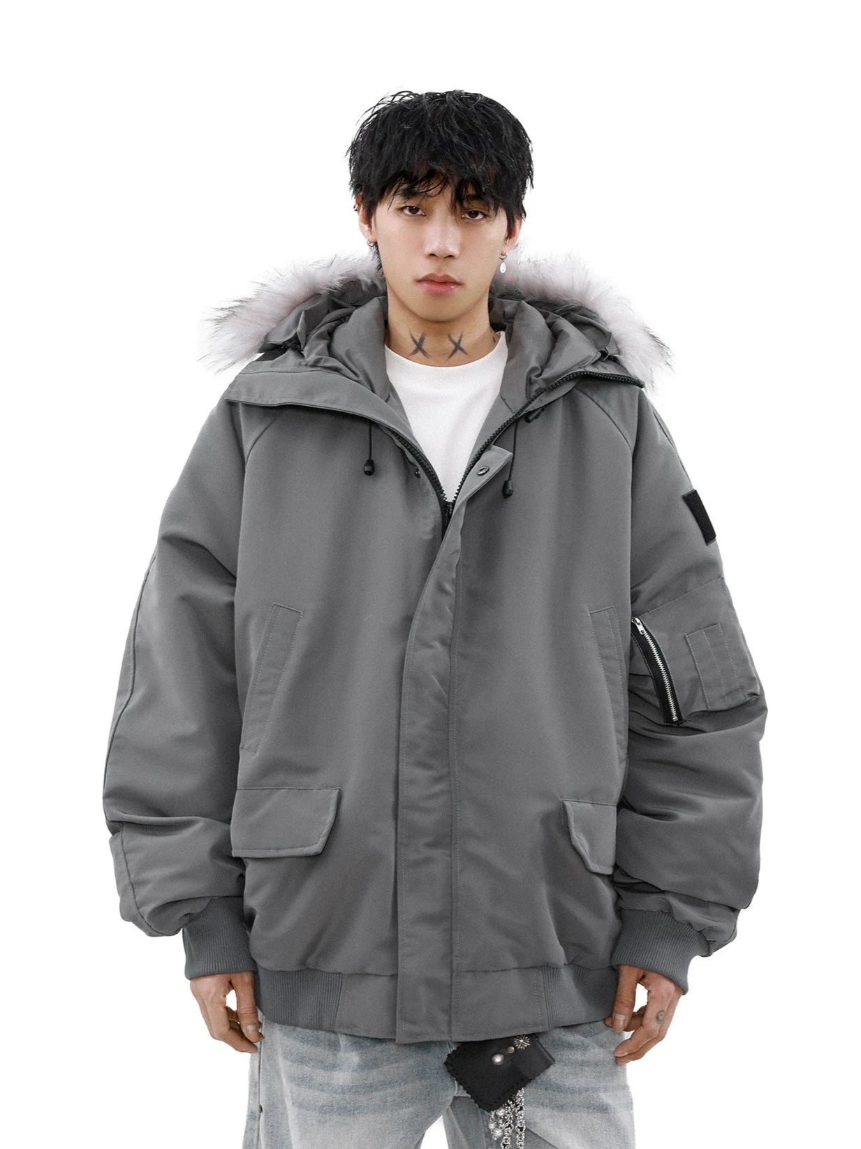 Oversized Parka Jacket with Removable Faux Fur Hood Trim