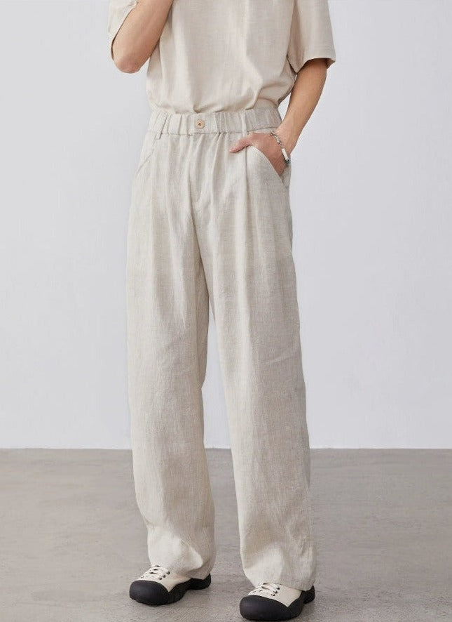 Linen High-Waisted Straight Fit Trousers