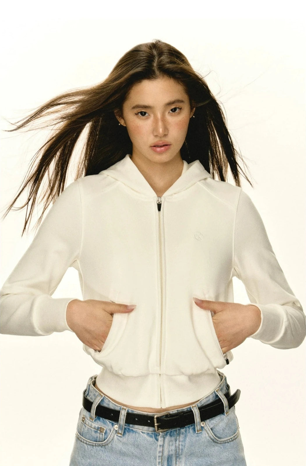 Slim Cropped Hoodie Zip Jacket with Waist-Cuff