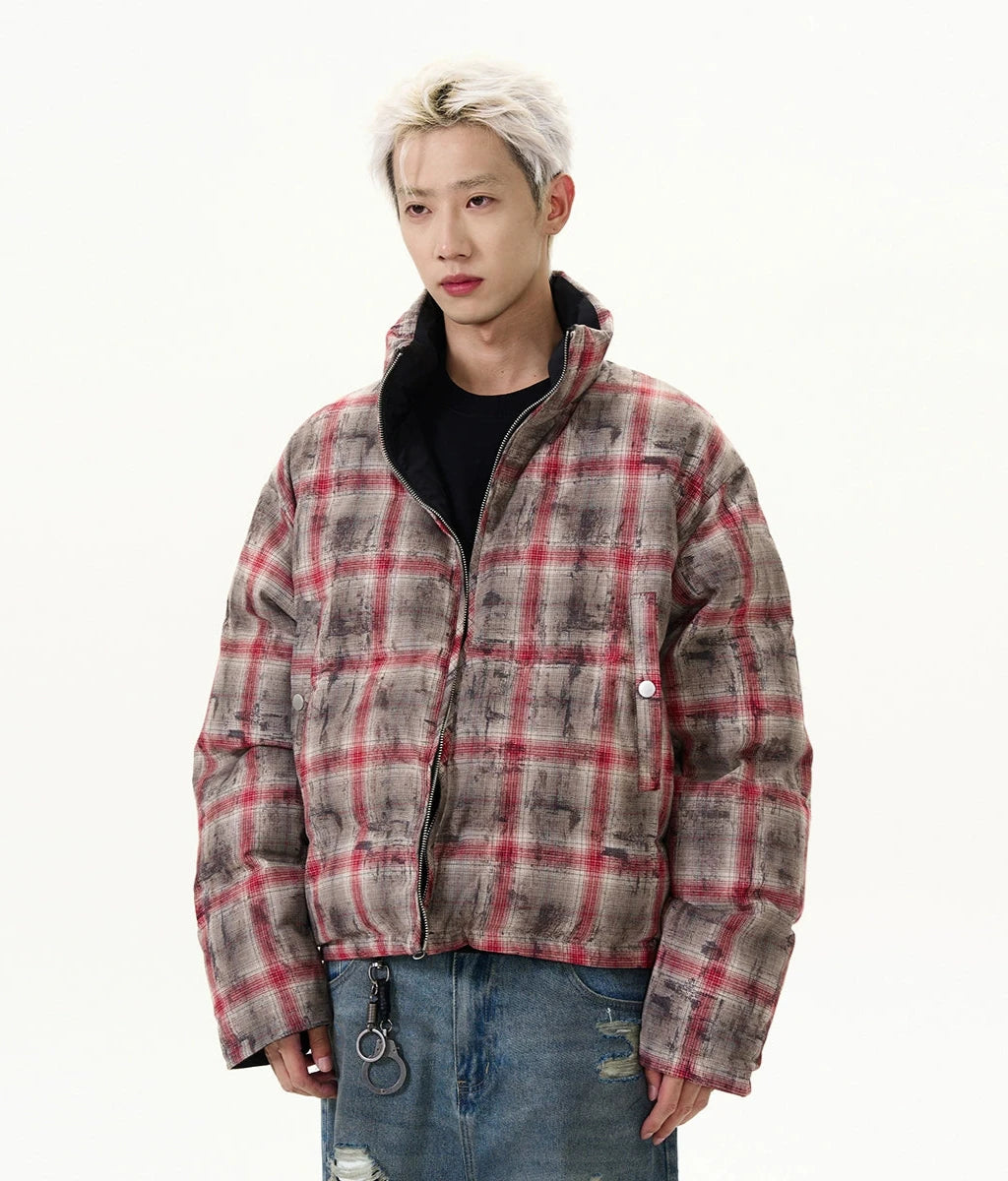 Reversible Plaid Puffer Zip Jacket