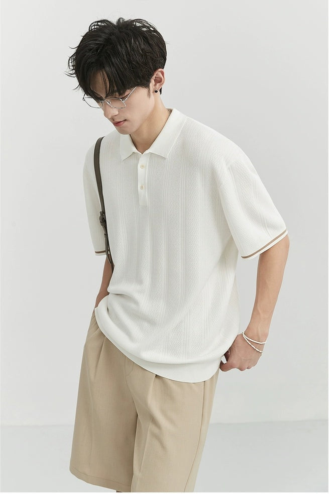 Textured Polo Short Sleeve Shirt with Sleeve Stripe