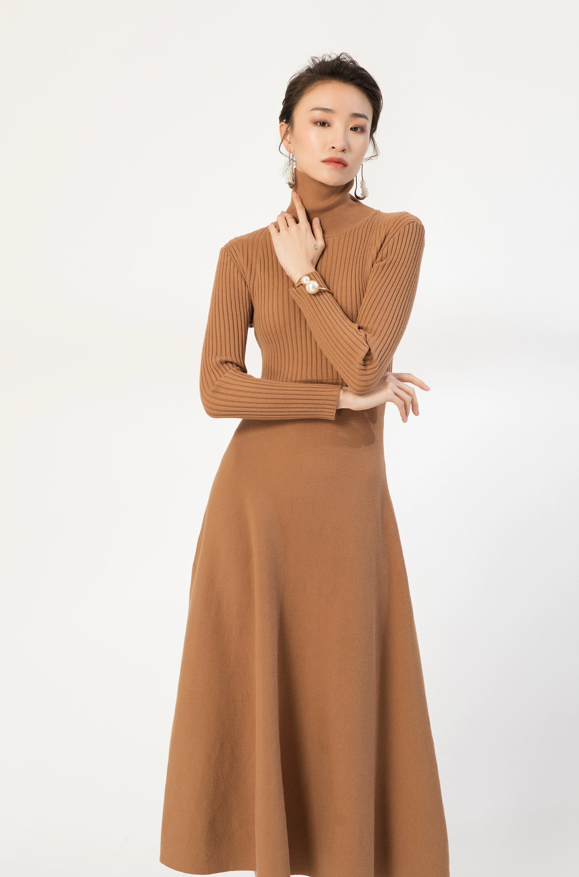 Ribbed Turtleneck Midi Sweater Dress