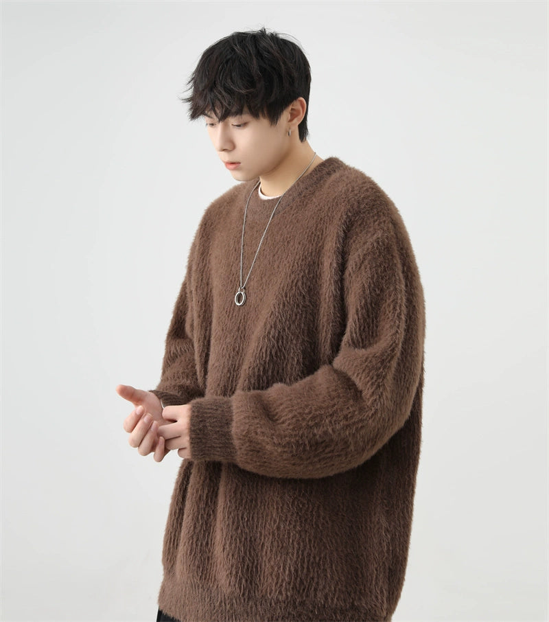 Fuzzy Crew Neck Oversized Sweatshirt