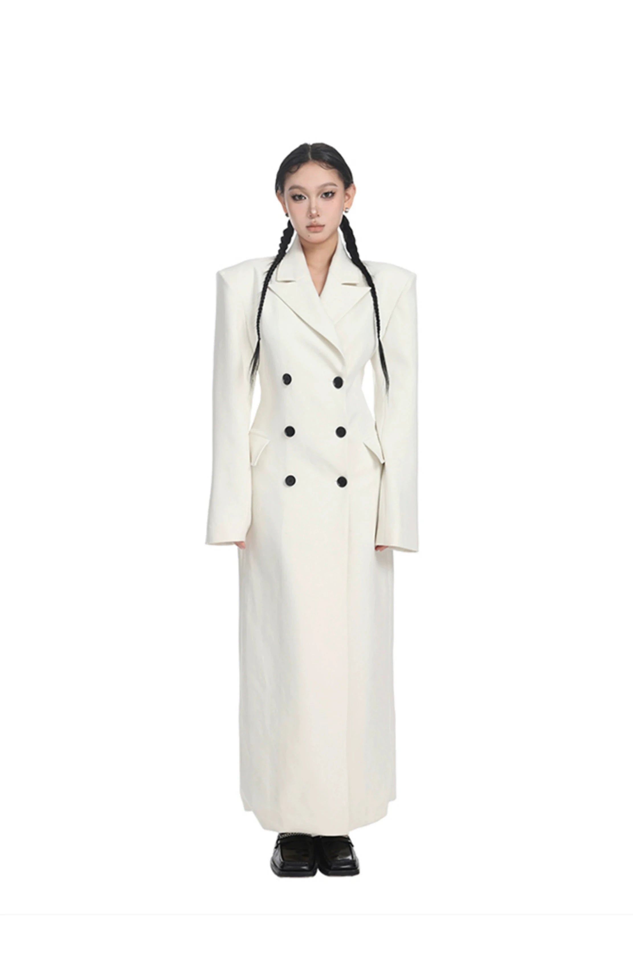 Double-Breasted Longline Trench Coat with Split Hem