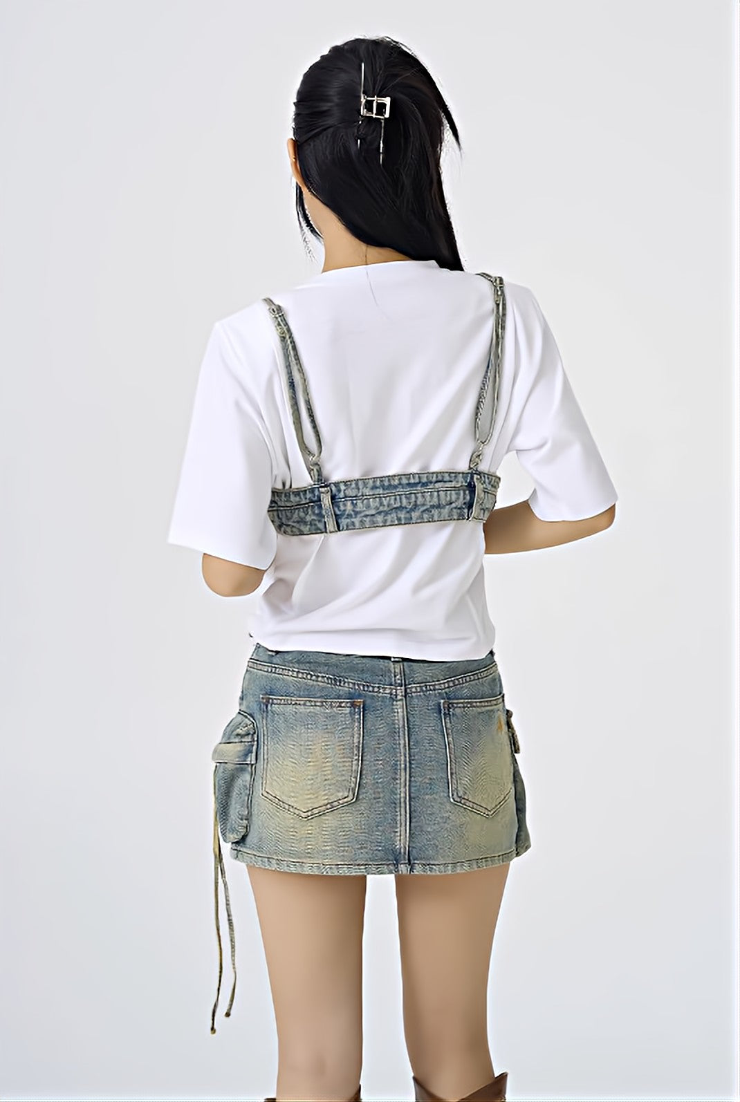 Sandblast Utility Cargo Denim Mini Skirt