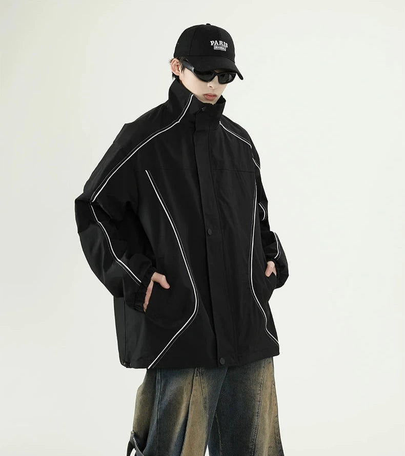 Contrast Piping Oversized Windbreaker Jacket