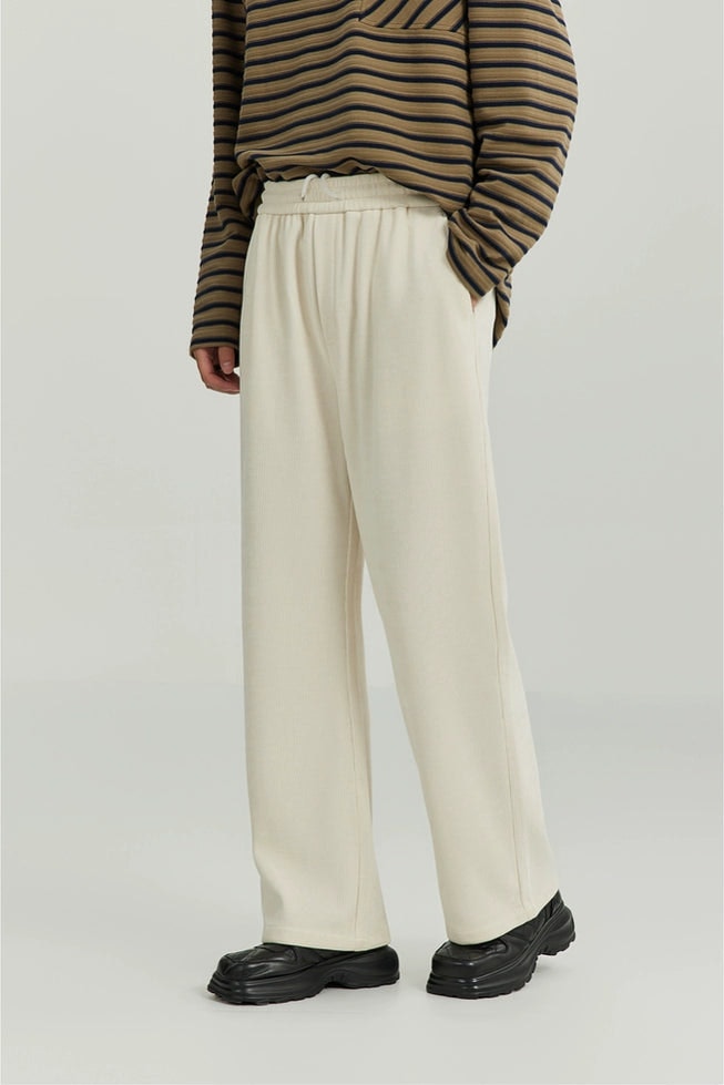 Slim Ribbed Elastic-Waist Lightweight Pants