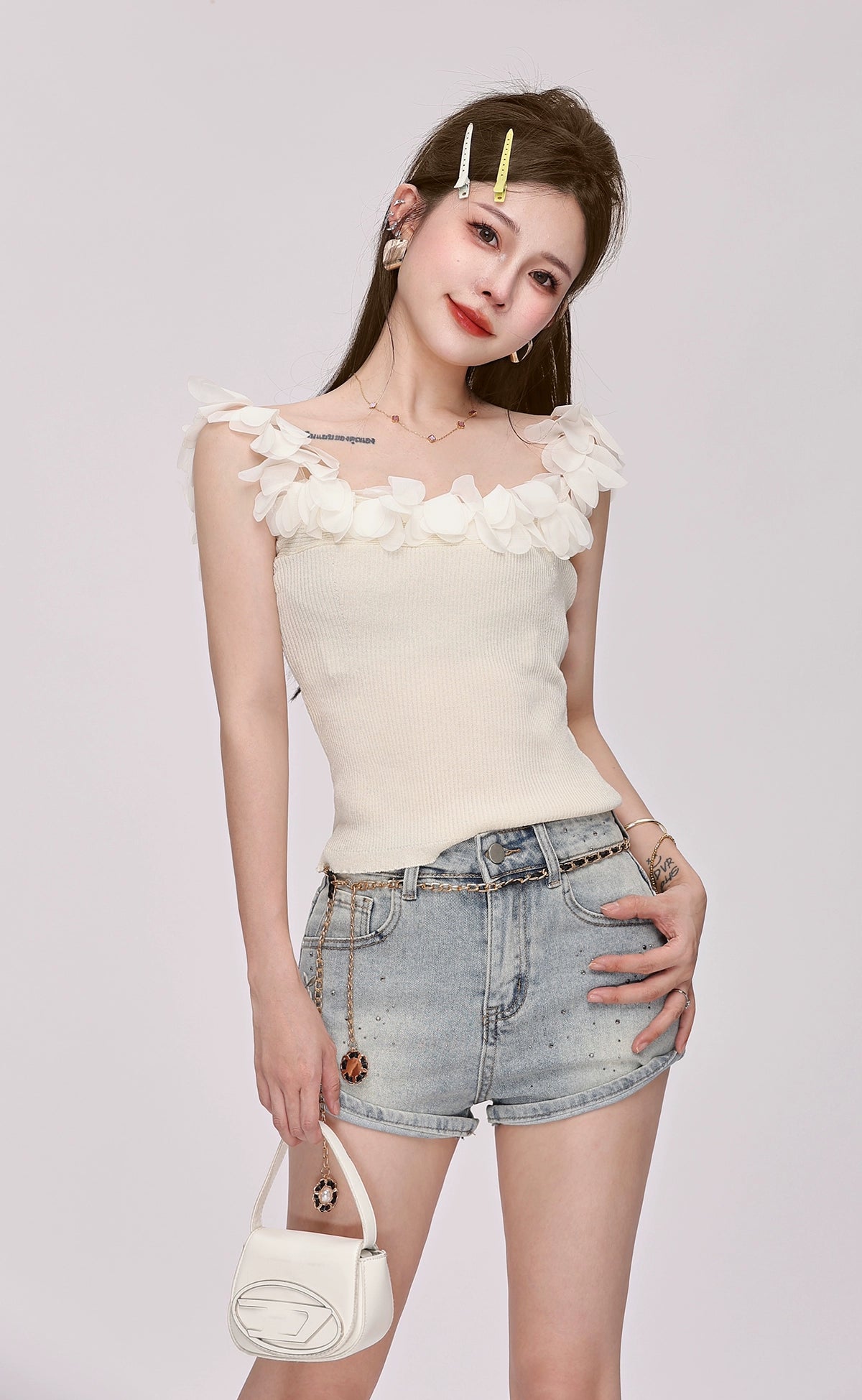 Skinny Ruffle Trim Off-Shoulder Top