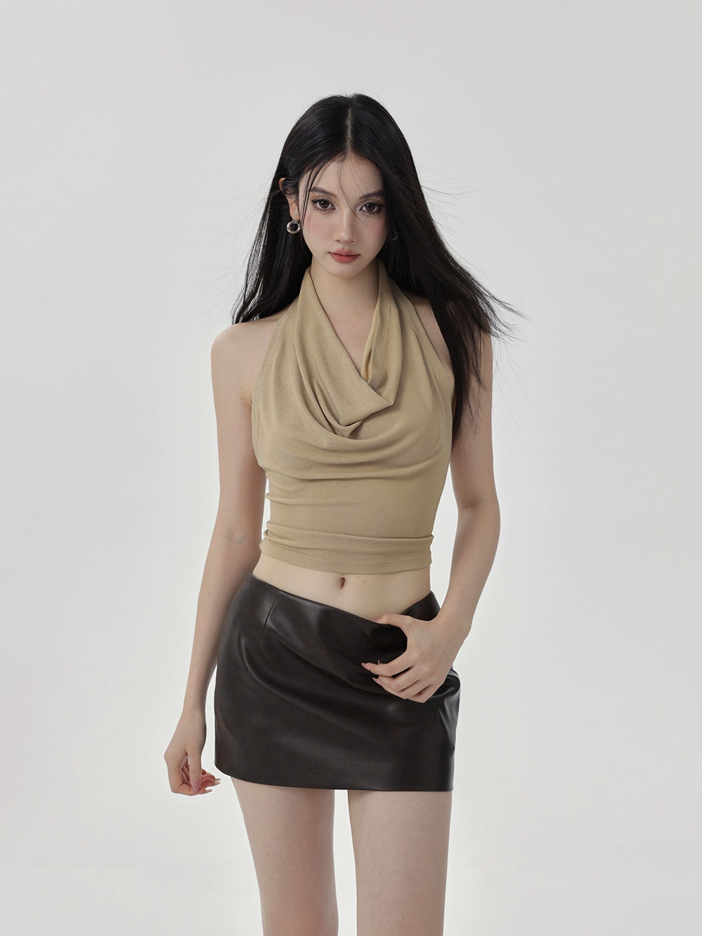 Cowl Neck Sleeveless Crop Top