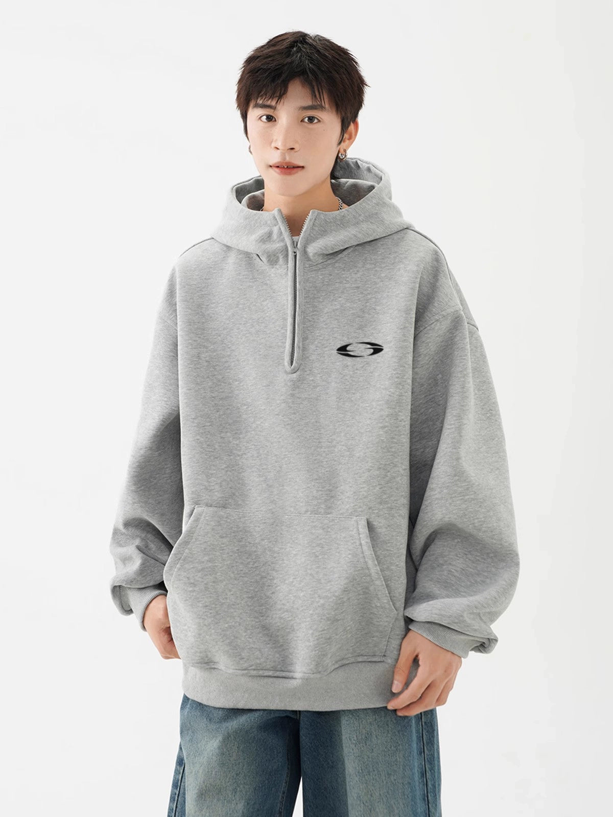 Oversized Pullover Logo-Print Hoodie with Kangaroo Pocket