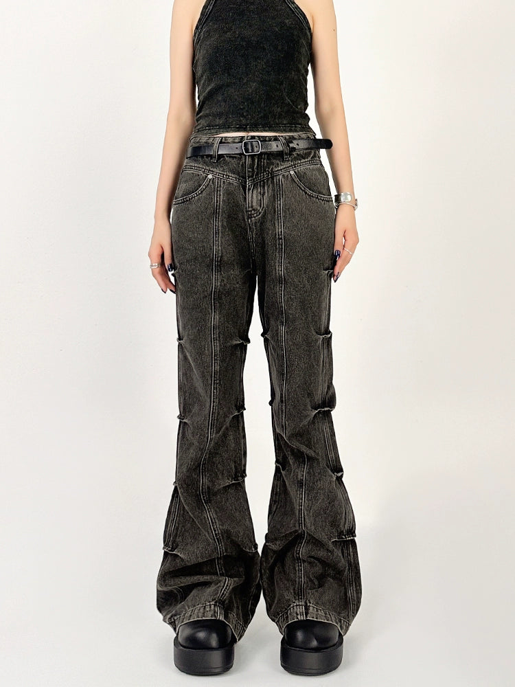 Wide Leg Denim Jeans with Contrast Stitching