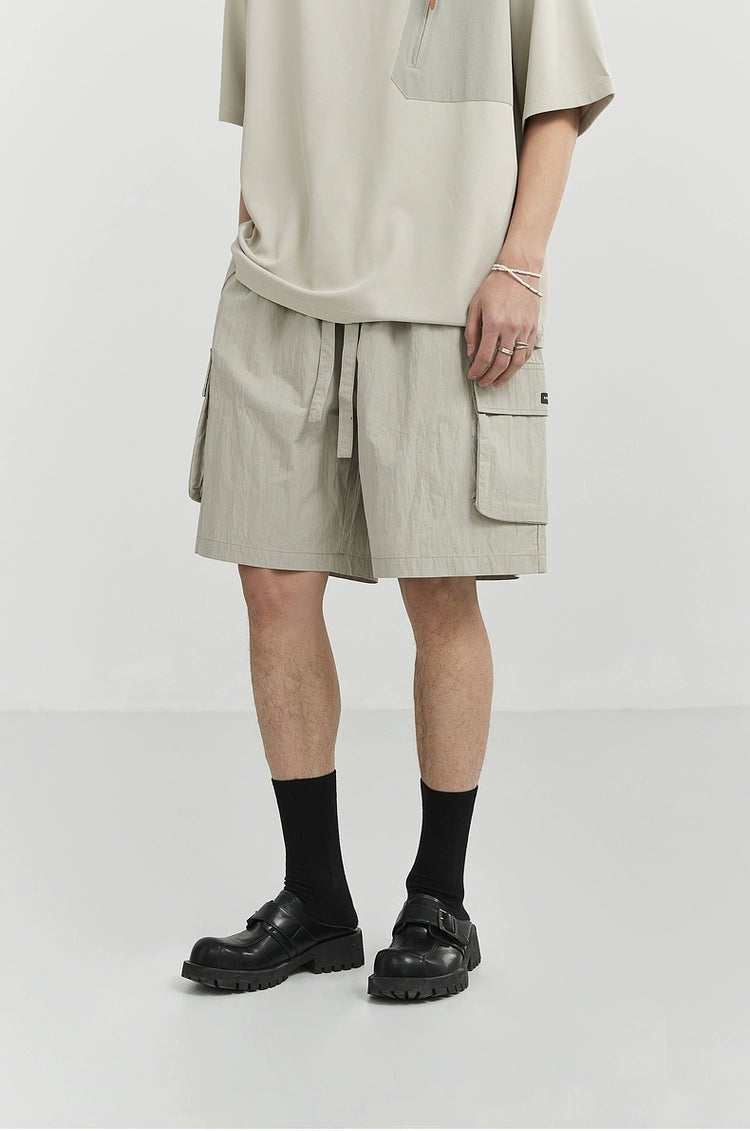 Textured Cargo Pocket Drawstring Shorts