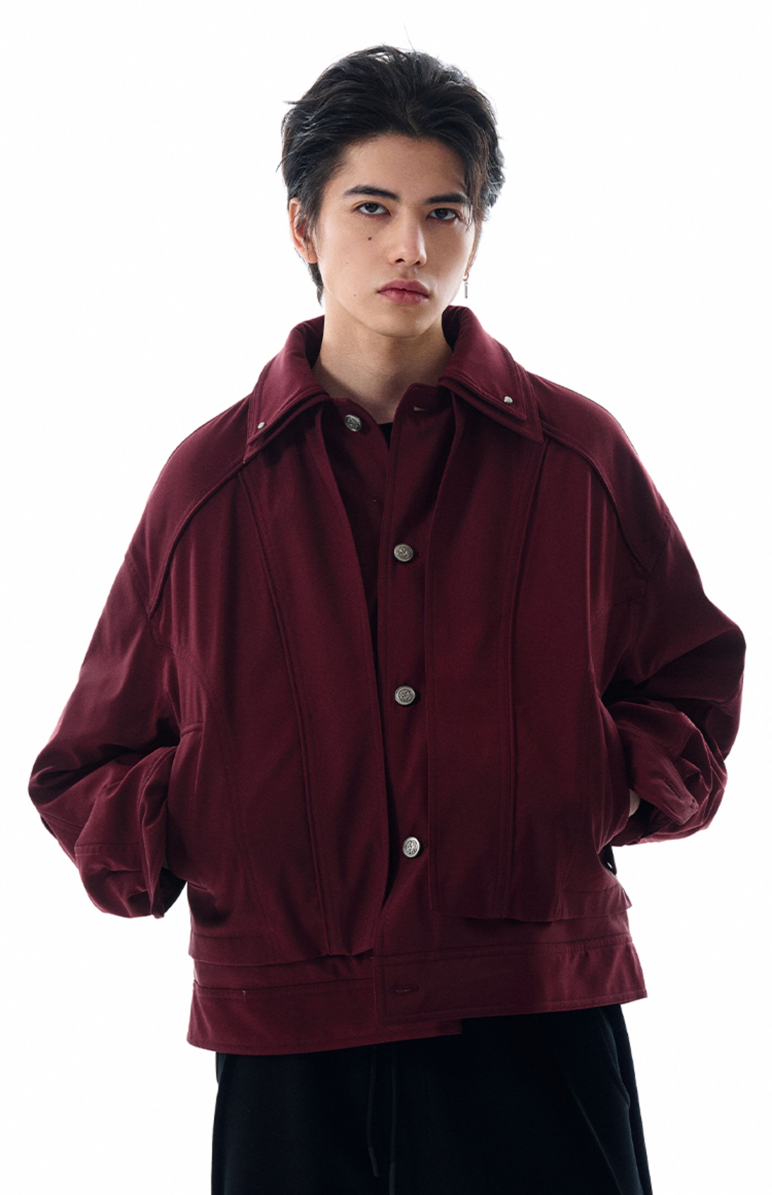 Double-Collar Oversized Button Jacket with Pockets