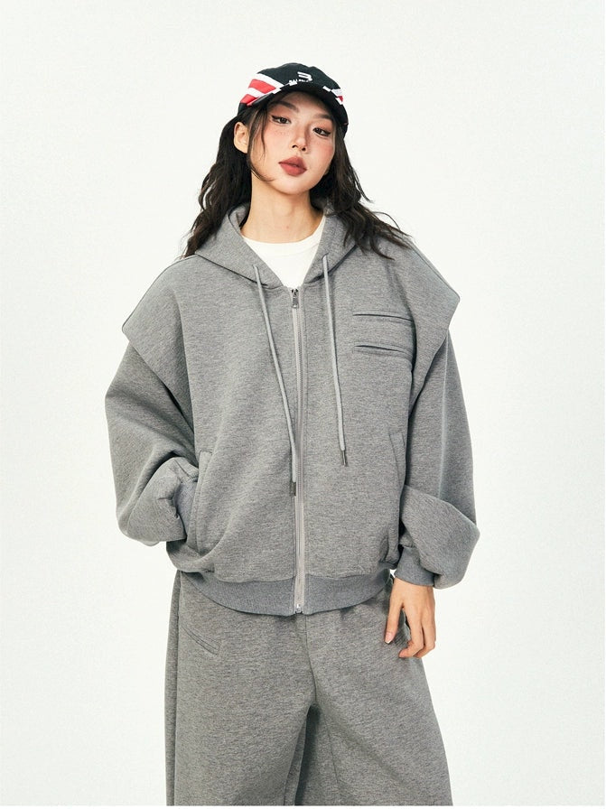 Oversized Cropped Zip Hoodie and Wide-Leg Pants Tracksuit Set