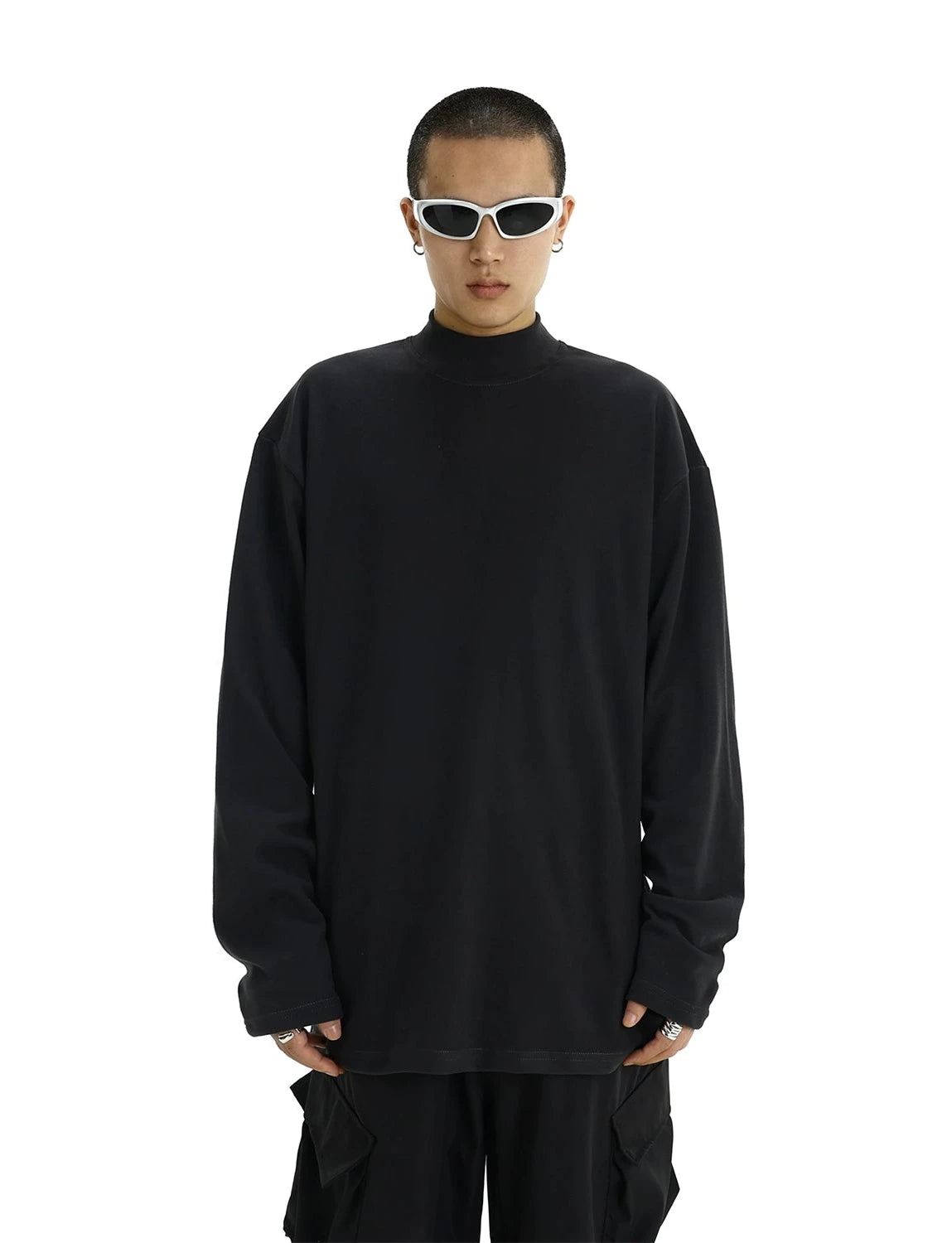 Boxy Mock-Neck Long Sleeve Tee