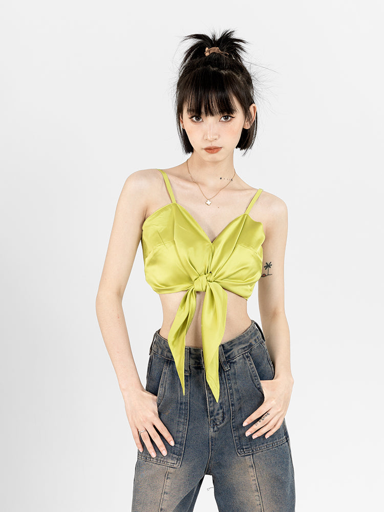 Spaghetti Strap Front Knot Cropped Camisole