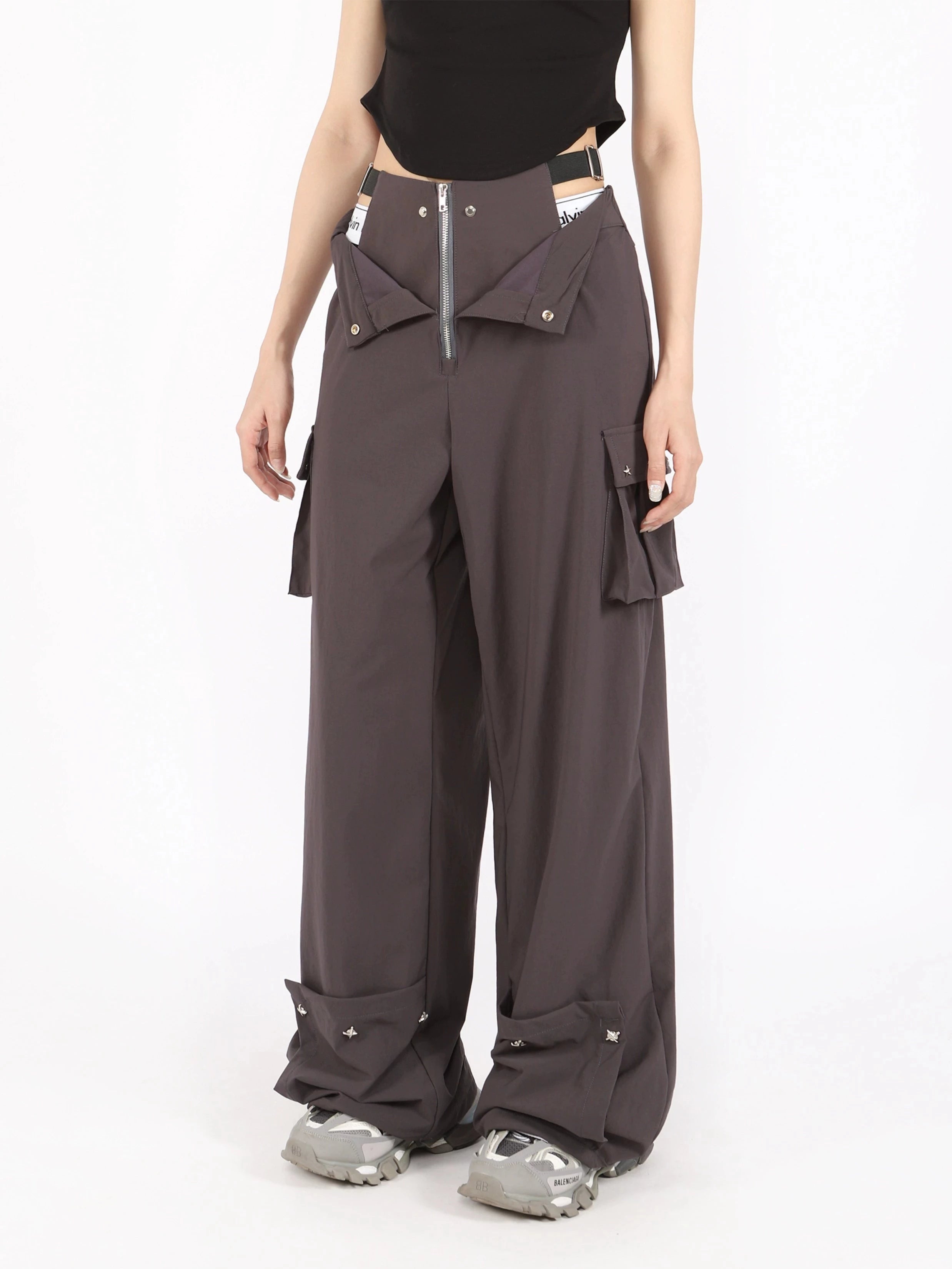 Waist-Layered Wide Leg Lightweight Cargo Pants