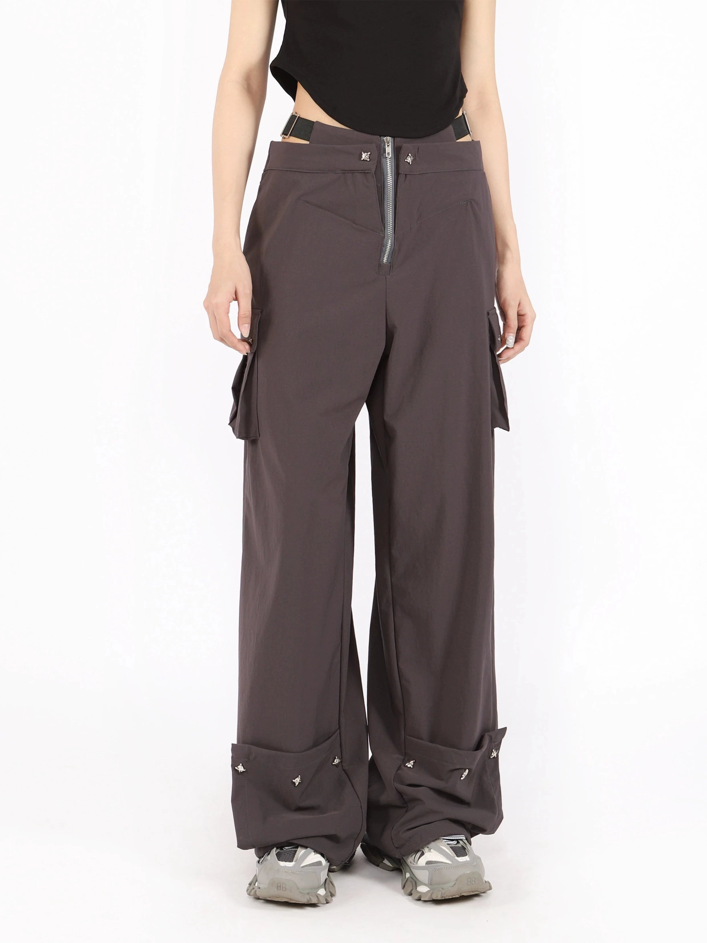 Waist-Layered Wide Leg Lightweight Cargo Pants