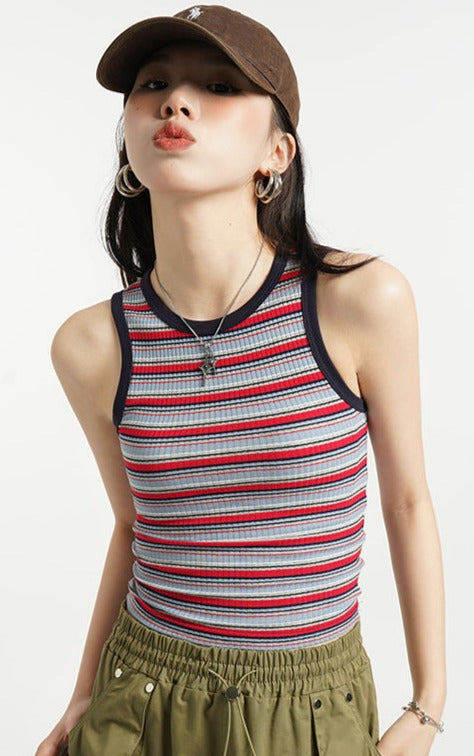 Contrast Hem Stripe Sleeveless Top