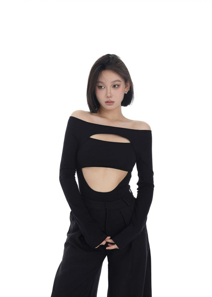 Skinny Long Sleeve Multi Cut-Out Bodysuit Top