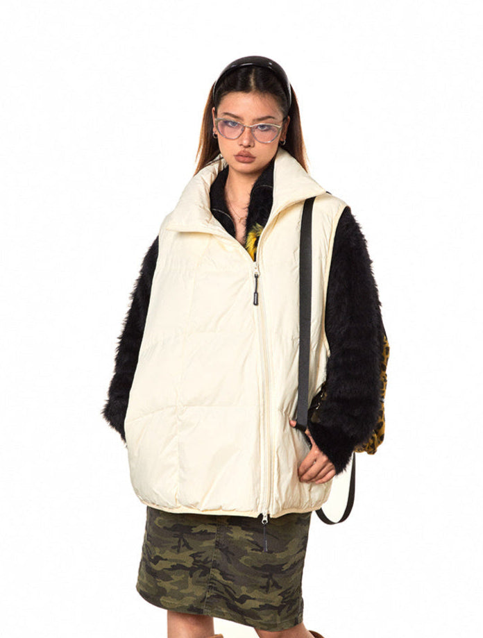 High Collar Asymmetric Zip Oversized Puffer Vest