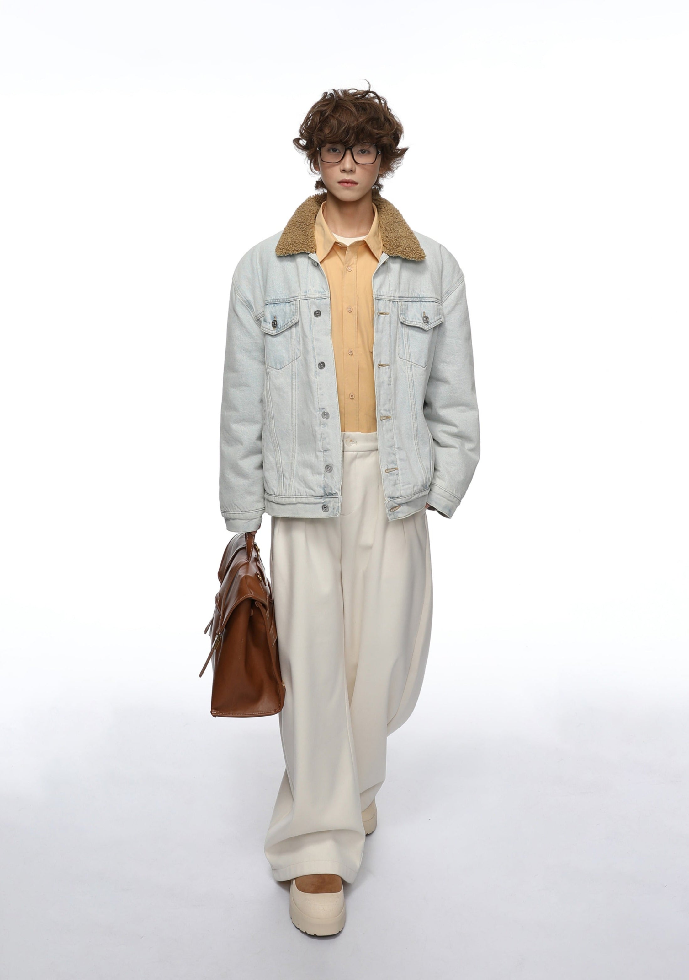 Contrast Collar Sherpa Lined Button Denim Jacket