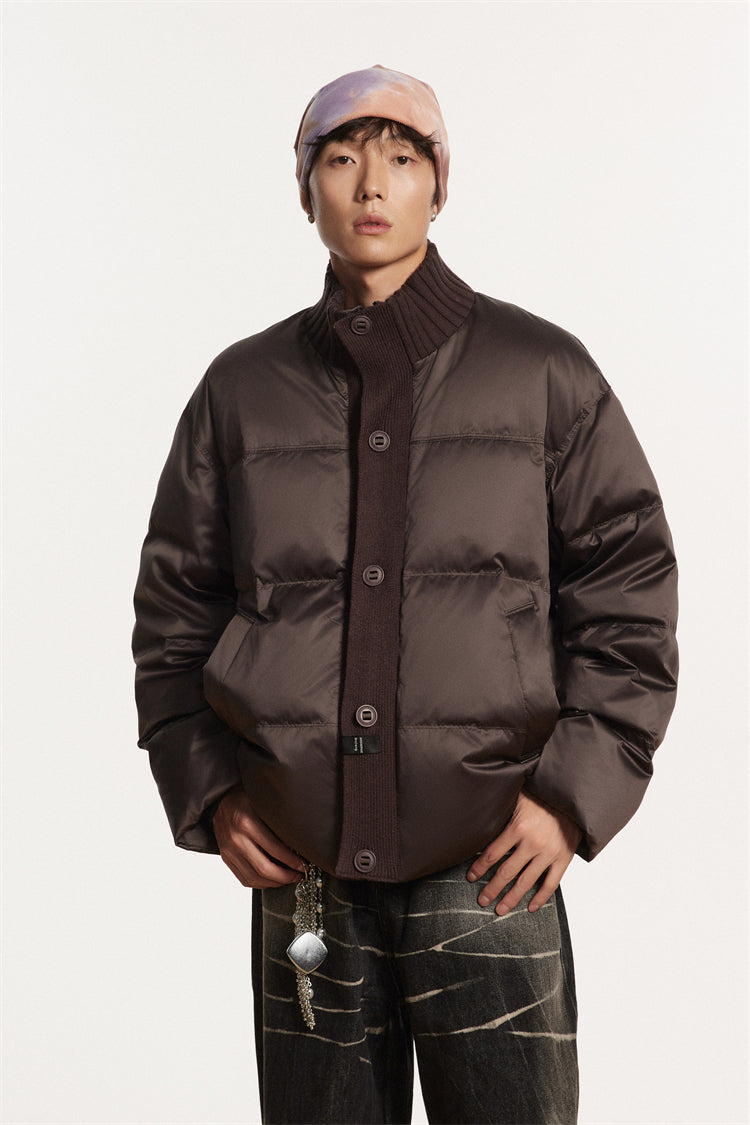 Contrast Ribbed Collar Puffer Jacket