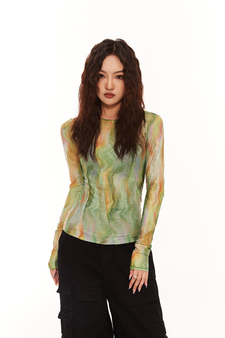 Tie-Dye Translucent Long Sleeve Top