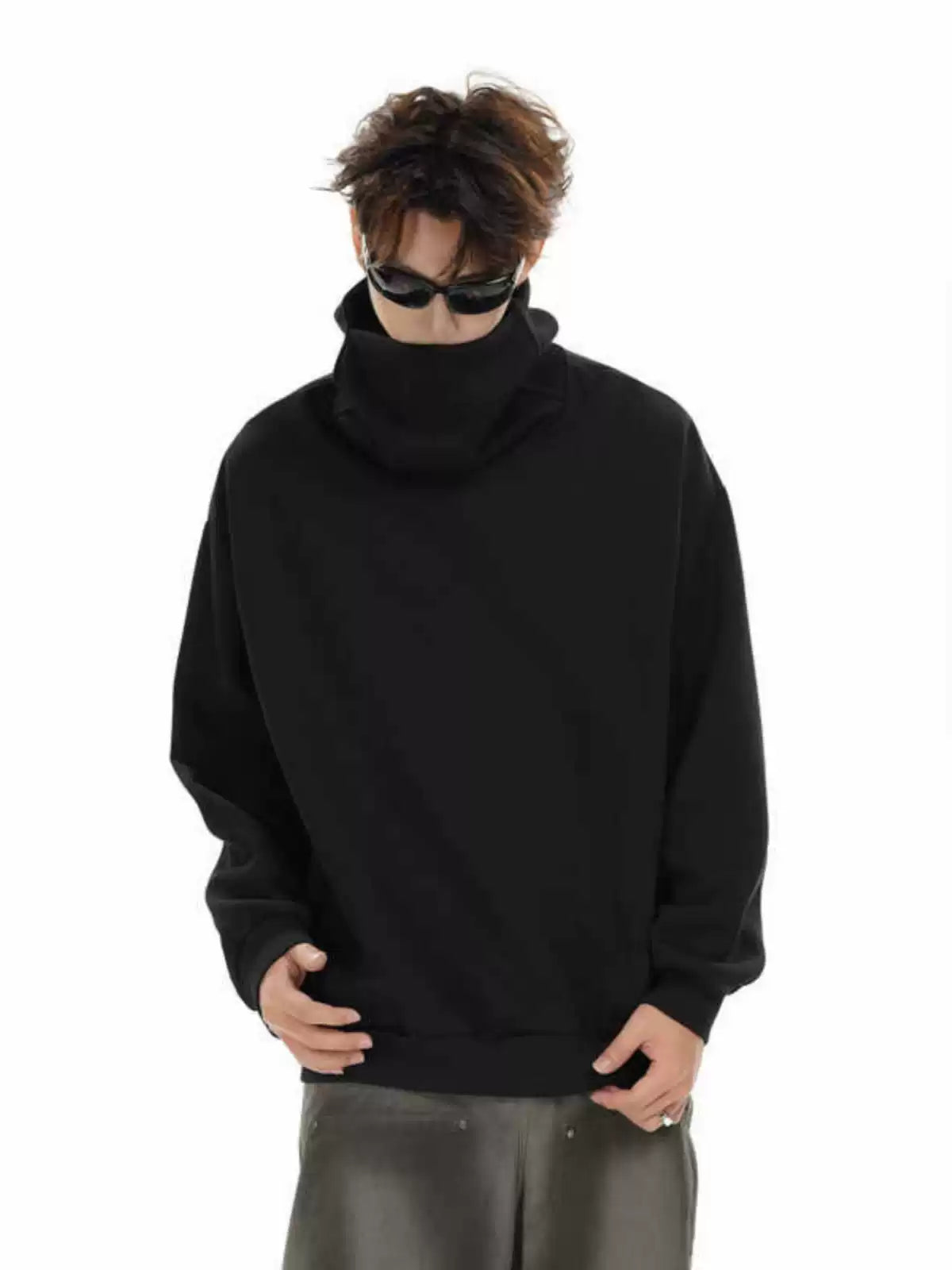 Oversized Drop Shoulder Funnel-Neck Pullover