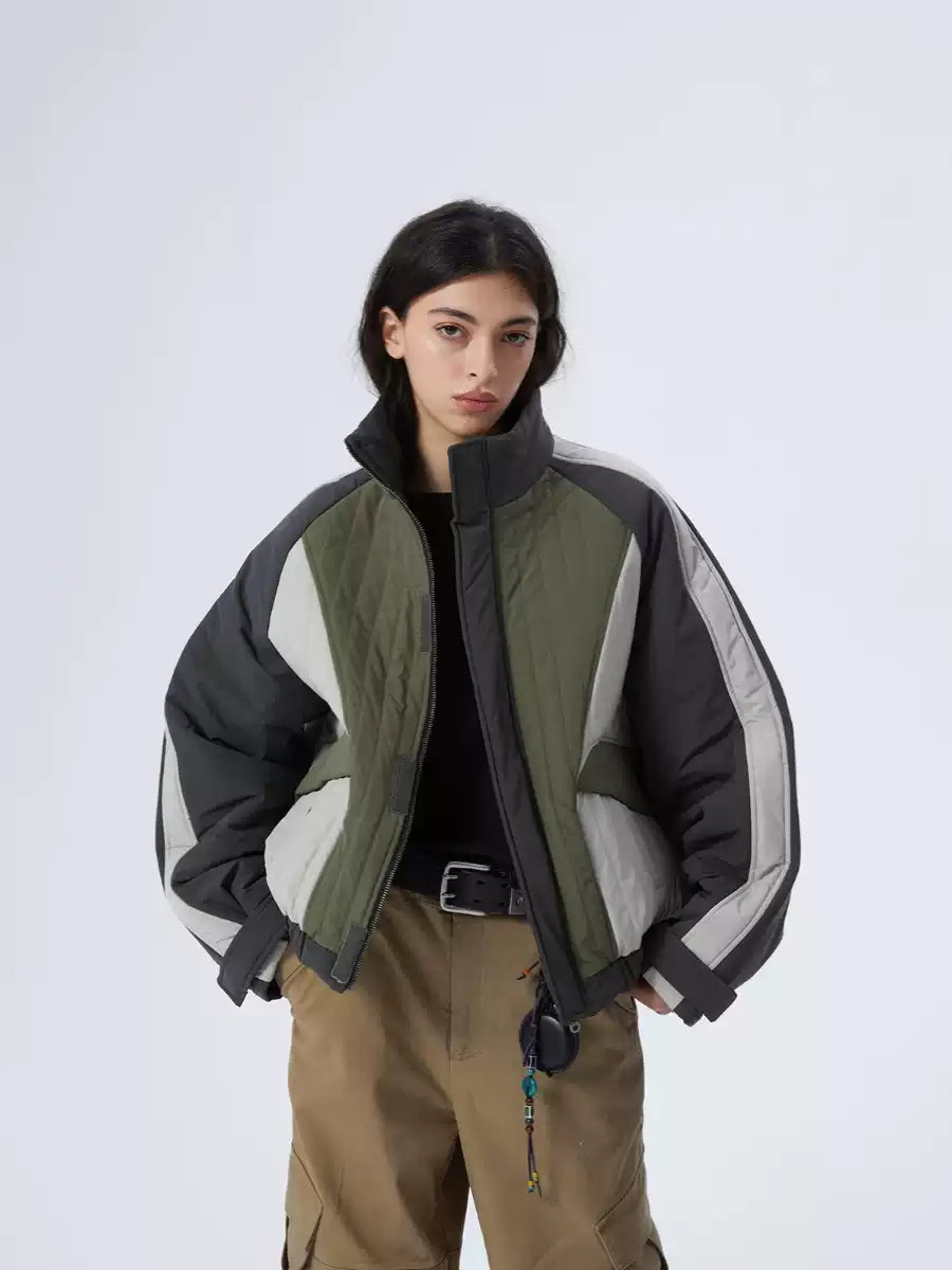 Color Block Quilted Oversized Puffer Jacket