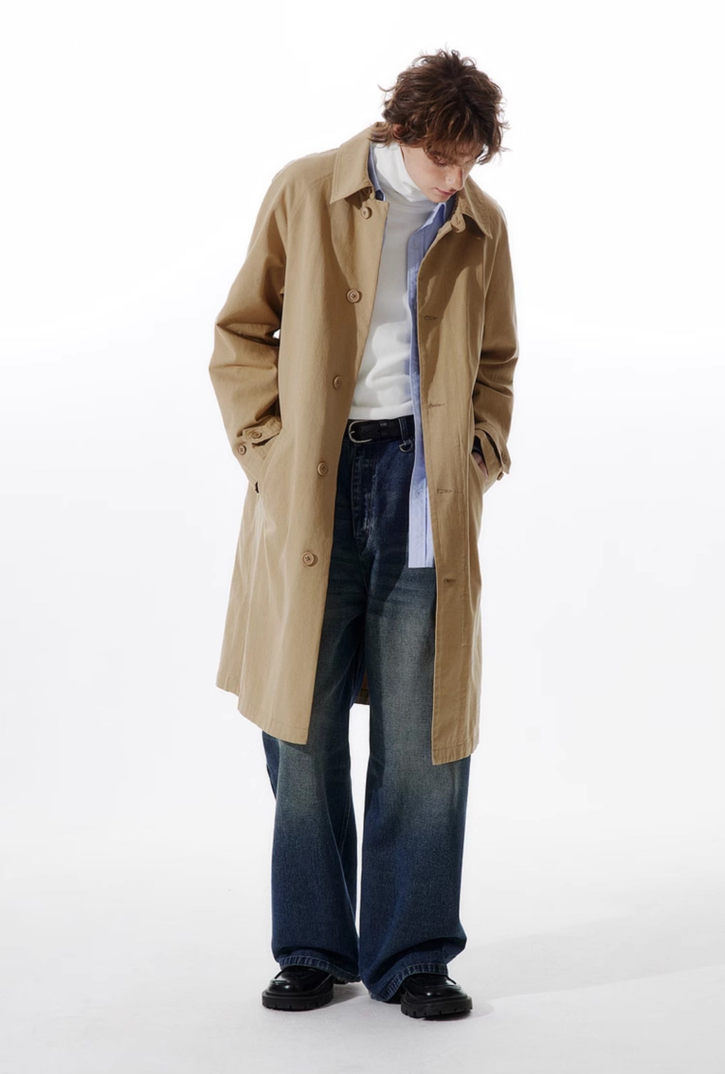 Slim Trench Single Breasted Coat with Pockets