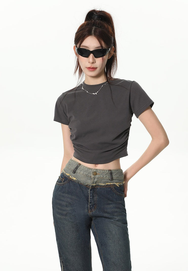 Ruched Side Cropped Baby Tee