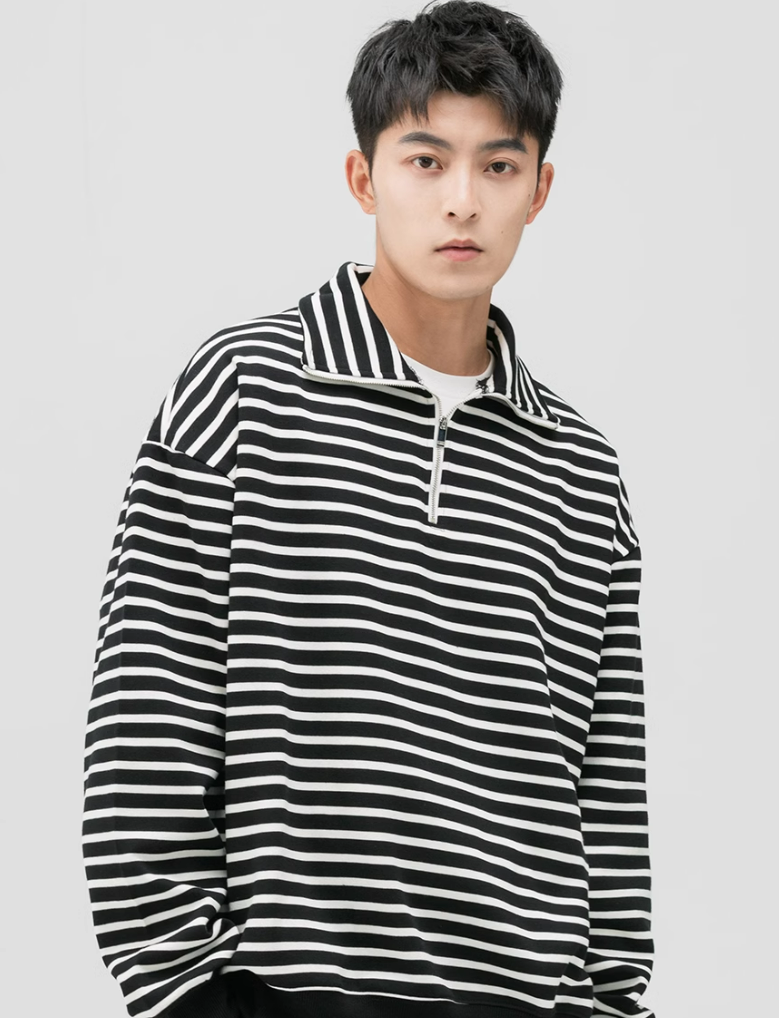 Stripe Half-Zip Pullover Sweatshirt