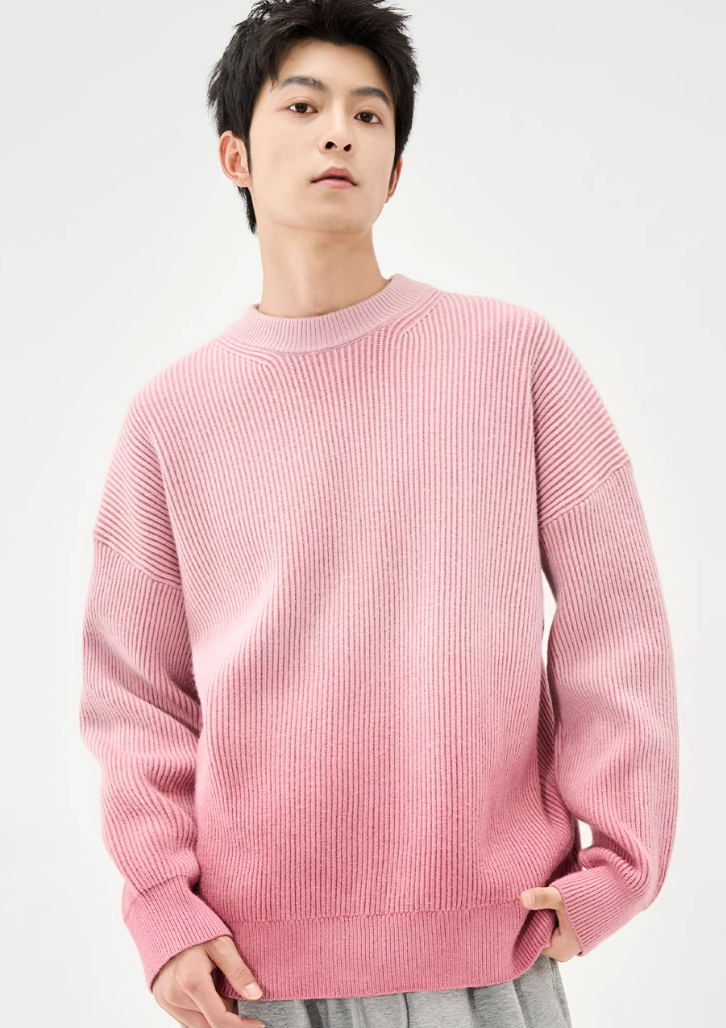 Ribbed Crew Neck Ombre Sweater