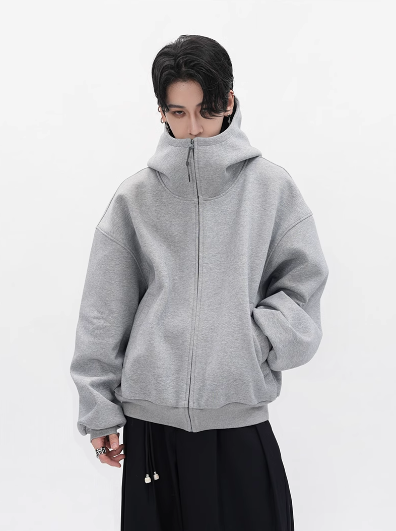 Oversized High Collar Zip-Up Hoodie Jacket