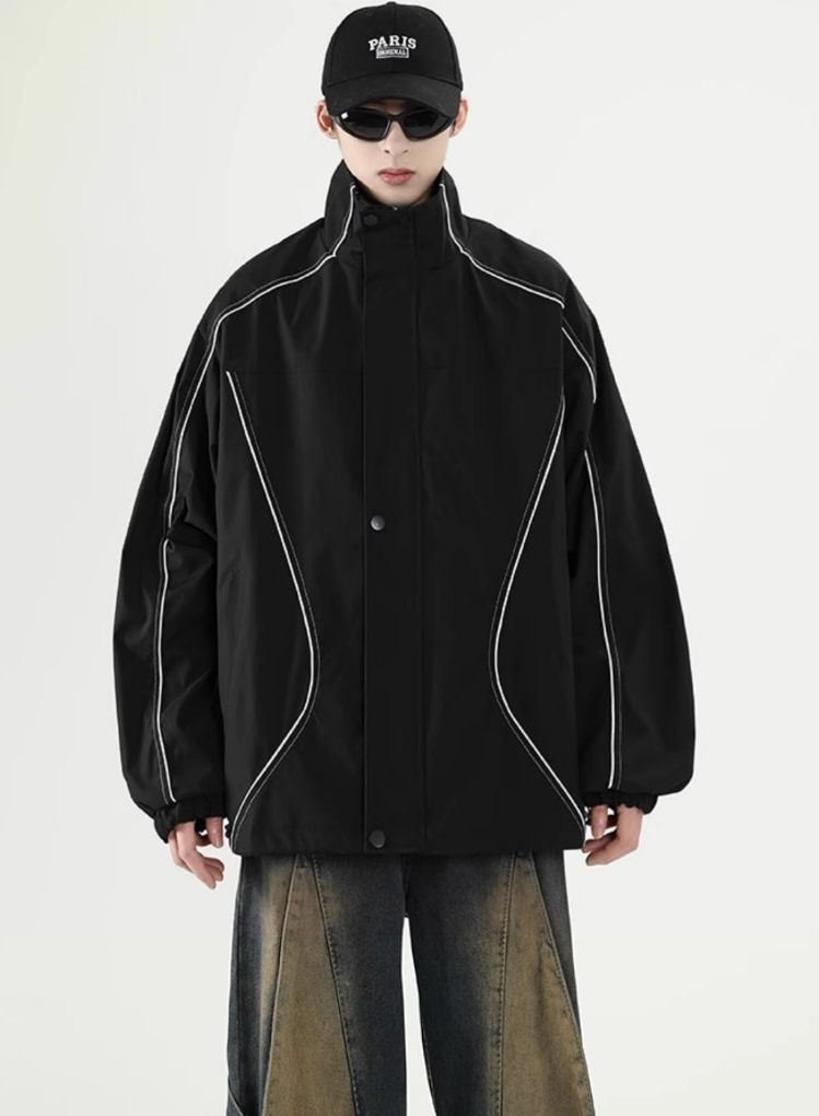 Contrast Piping Oversized Windbreaker Jacket