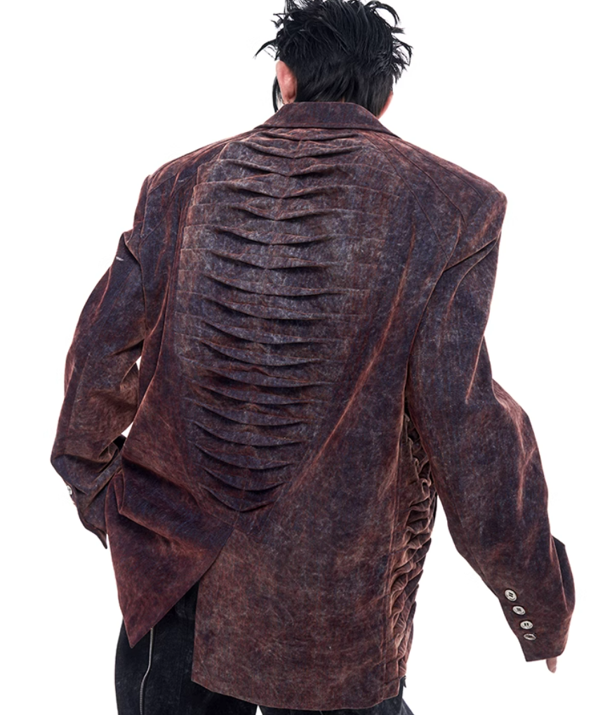 Vintage Wash Fossil Spine Pattern Blazer