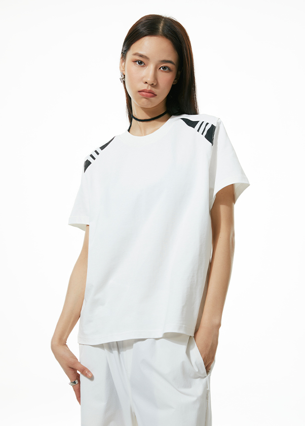 Shoulder Padded Stripe T-Shirt