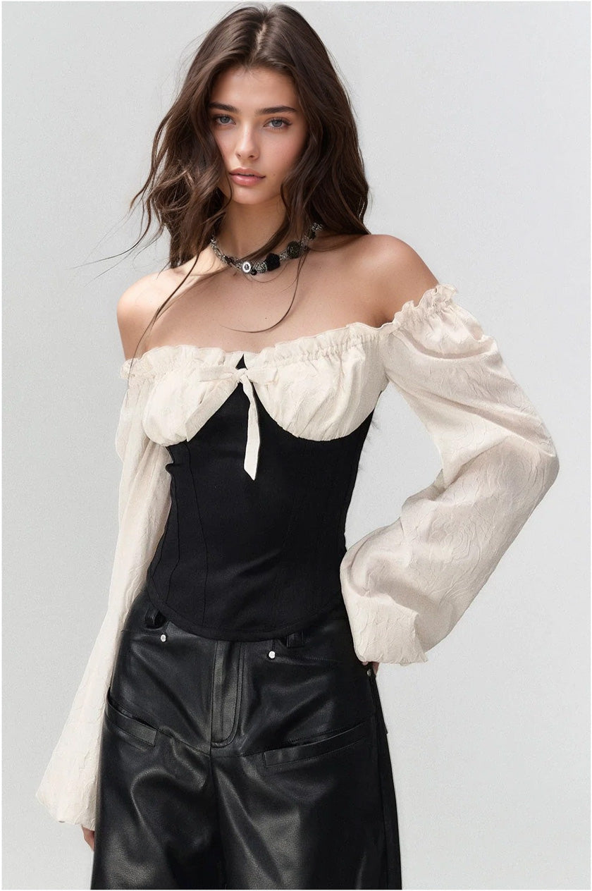 Ruffle Detail Puff Sleeve Underbust Corset Top