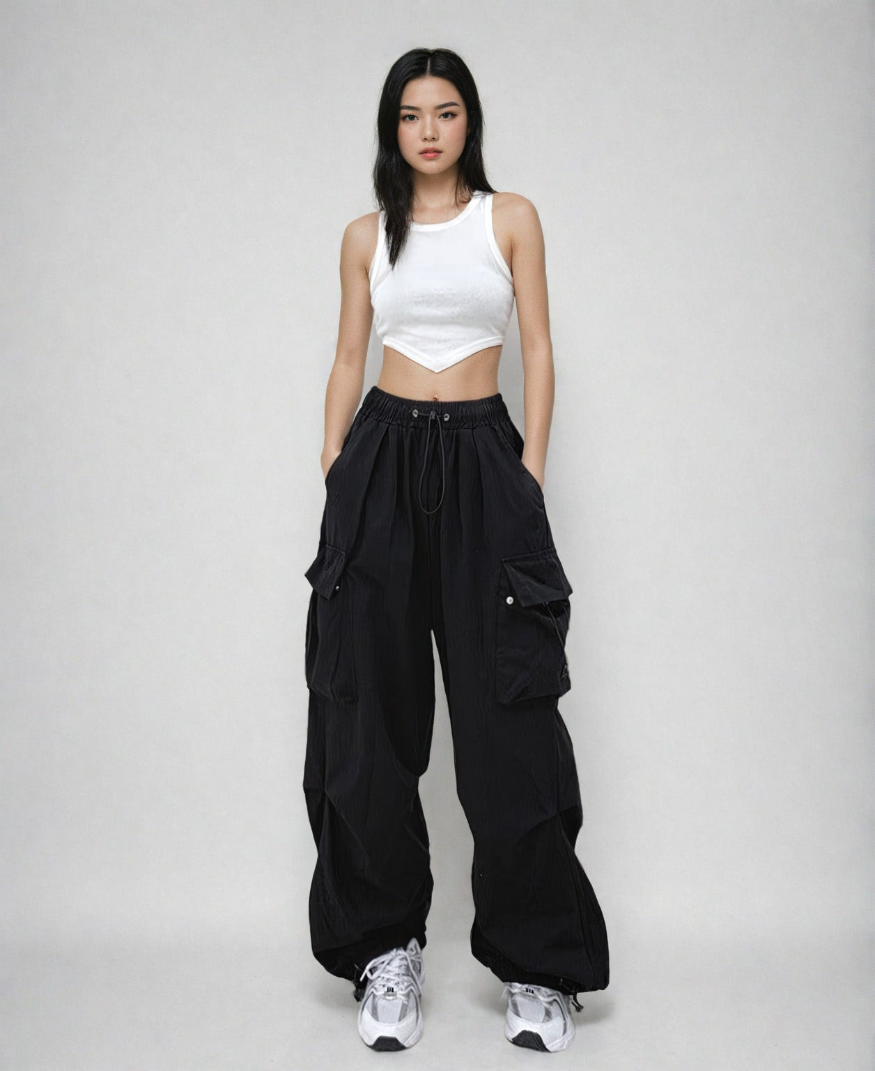 Wide Leg Drawstring Cuff Lightweight Pants - nightcity clothing