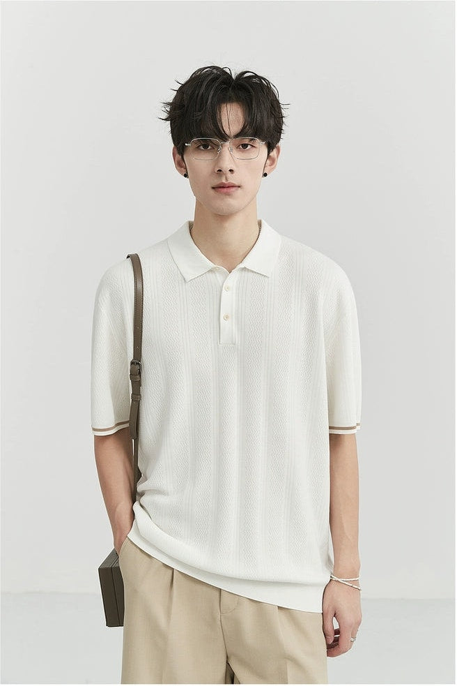 Textured Polo Short Sleeve Shirt with Sleeve Stripe