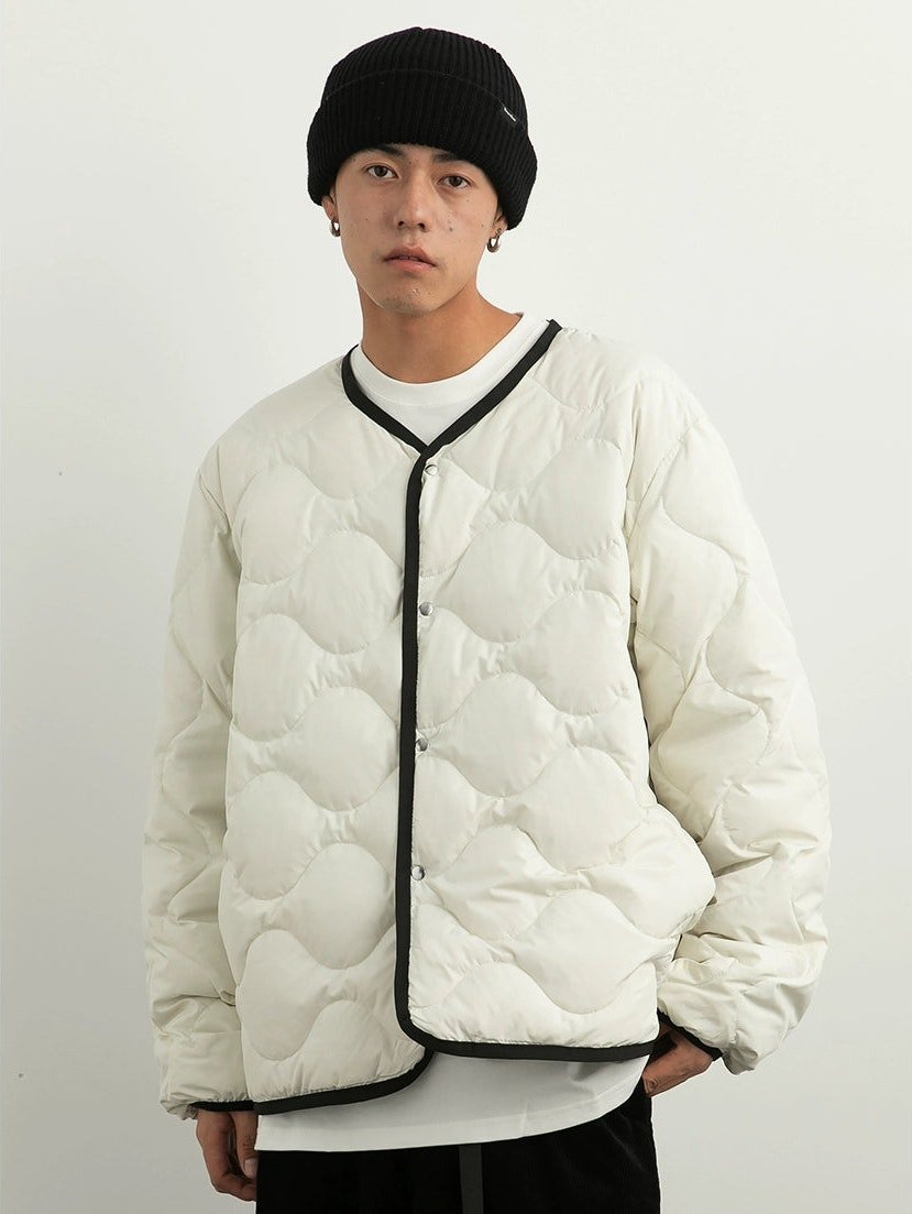 Quilted Button Jacket with Contrast Trim