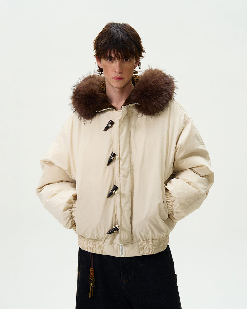 Faux Fur Collar Puffer Jacket with Toggle Closure