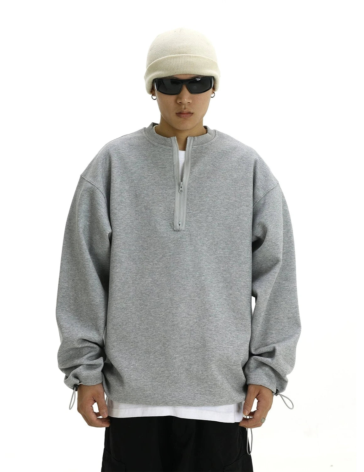 Oversized Half-Zip Ribbed Sweatshirt