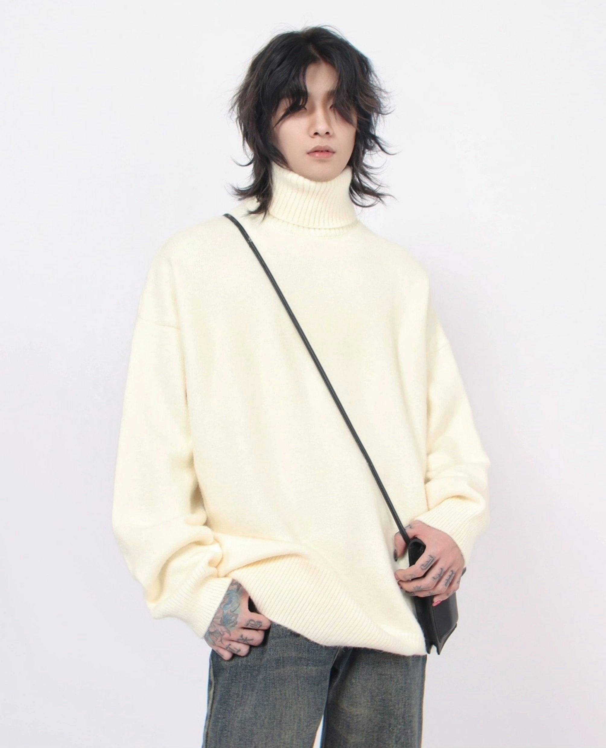 Turtleneck Drop Shoulder Oversized Sweater