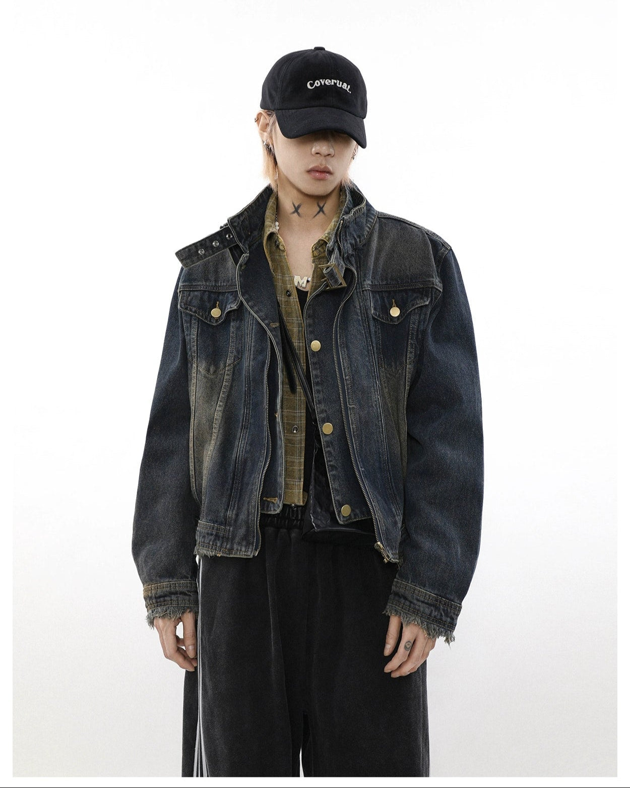 Vintage Wash Denim Trucker Mock-Layered Jacket